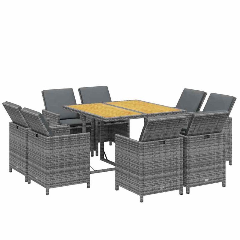 Set mobilier grădină cu perne, 9 piese, gri, poliratan