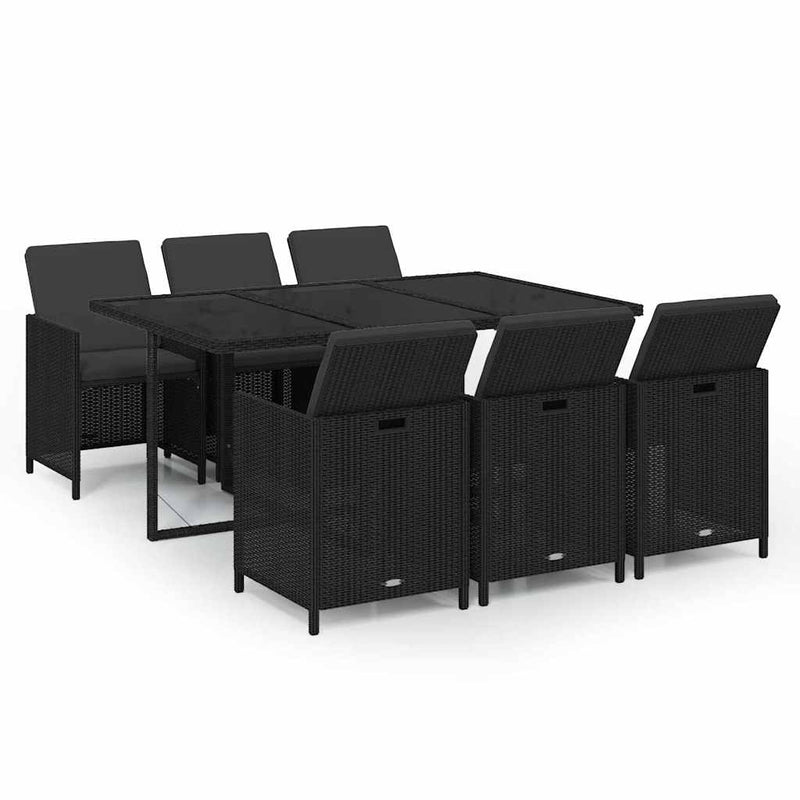 Set mobilier de grădină cu perne, 7 piese, negru, poliratan