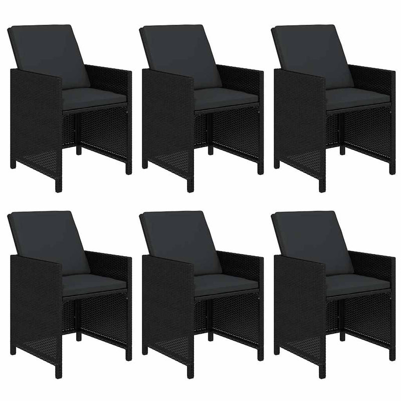 Set mobilier de grădină cu perne, 7 piese, negru, poliratan