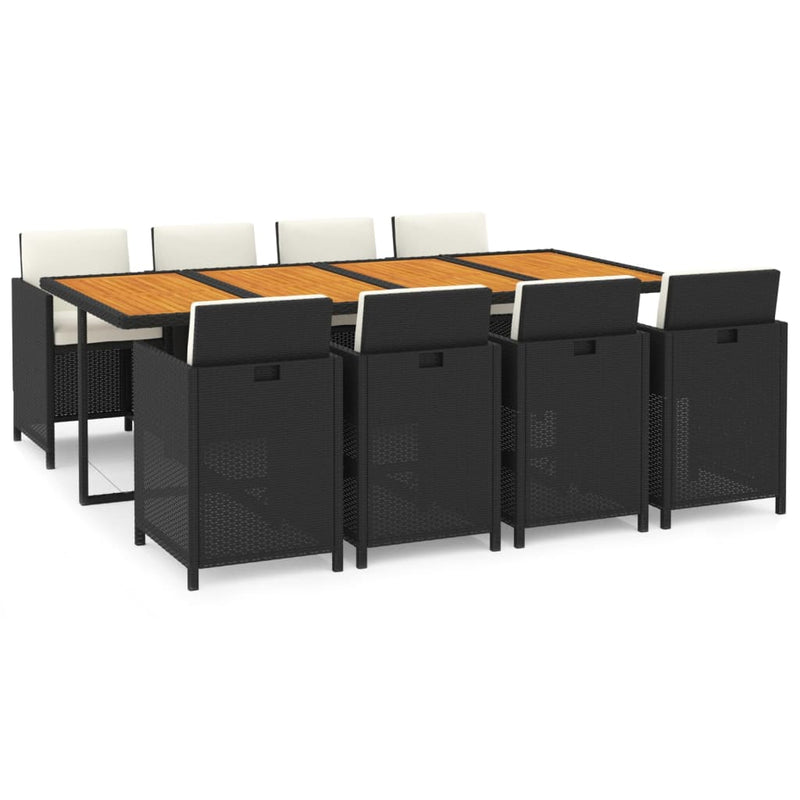 Set mobilier de grădină cu perne, 9 piese, negru, poliratan