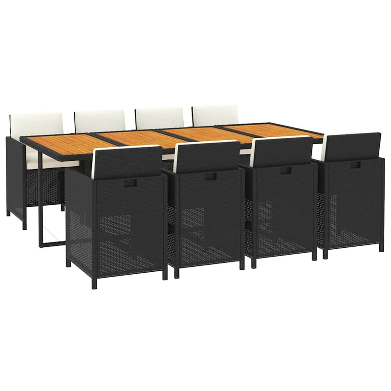 Set mobilier de grădină cu perne, 9 piese, negru, poliratan