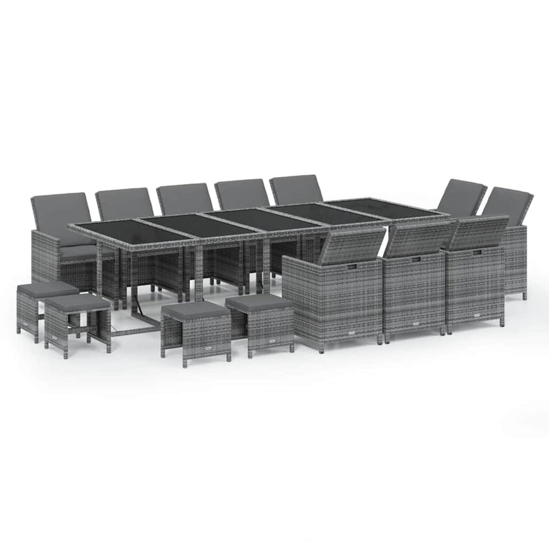 Set mobilier de grădină cu perne, 15 piese, gri, poliratan
