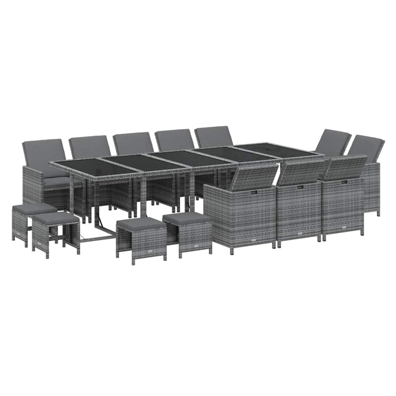 Set mobilier de grădină cu perne, 15 piese, gri, poliratan