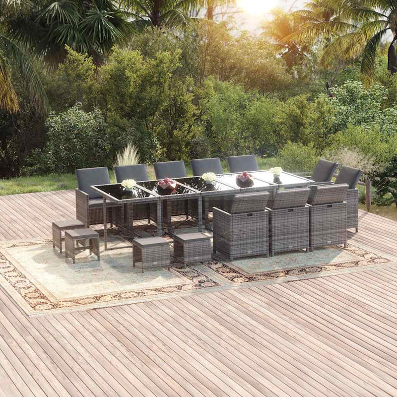 Set mobilier de grădină cu perne, 15 piese, gri, poliratan