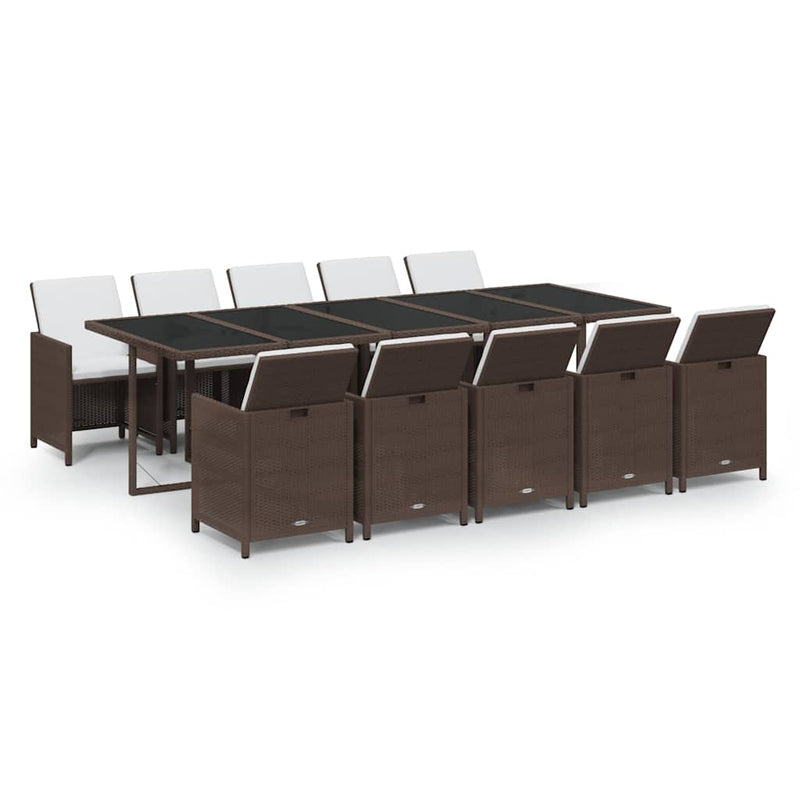 Set mobilier de exterior cu perne, 11 piese, maro, poliratan