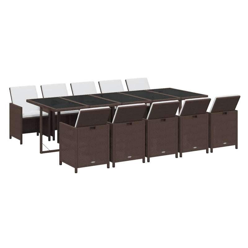 Set mobilier de exterior cu perne, 11 piese, maro, poliratan