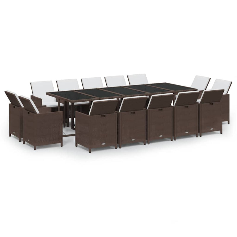 Set mobilier de grădină cu perne, 15 piese, maro, poliratan