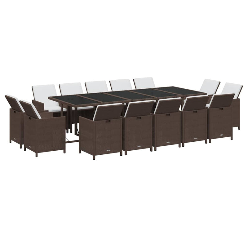 Set mobilier de grădină cu perne, 15 piese, maro, poliratan