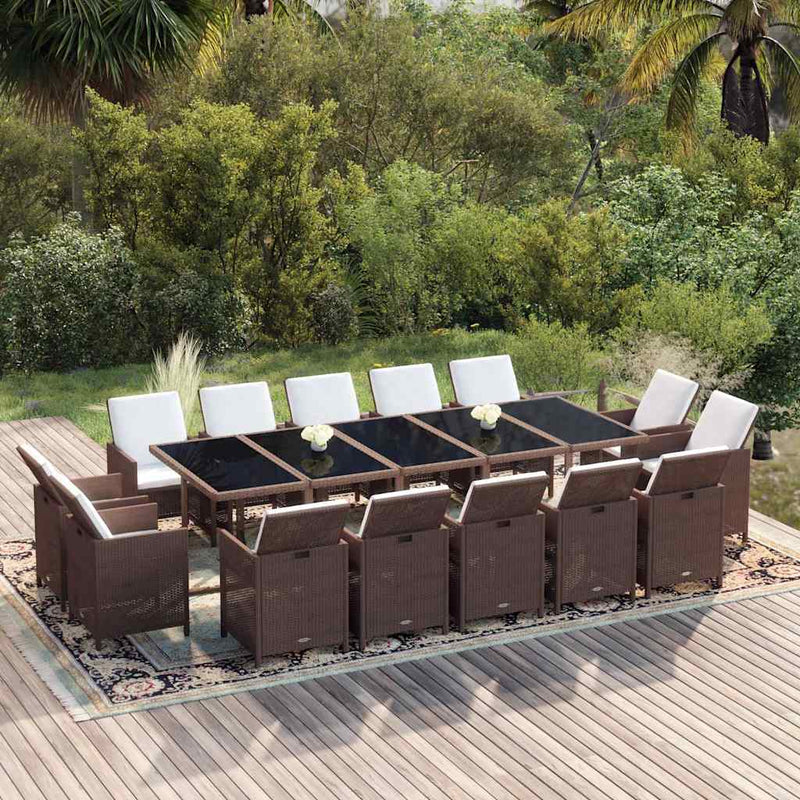 Set mobilier de grădină cu perne, 15 piese, maro, poliratan