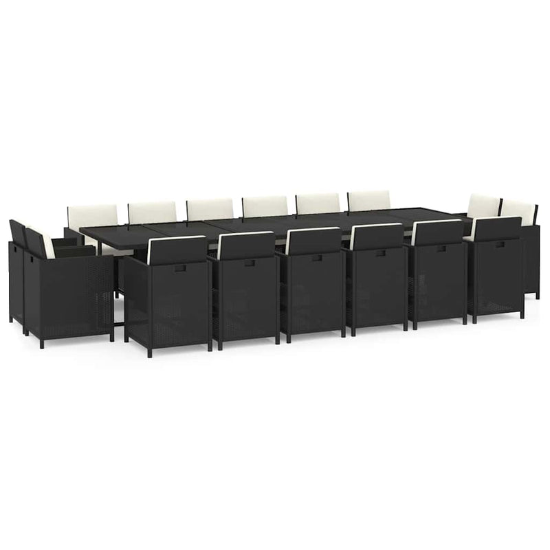 Set mobilier de exterior cu perne, 17 piese, negru, poliratan