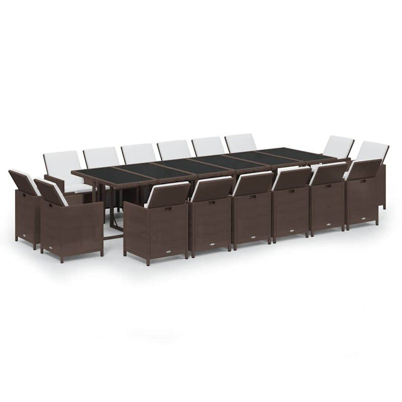 Set mobilier de grădină cu perne, 17 piese, negru, poliratan
