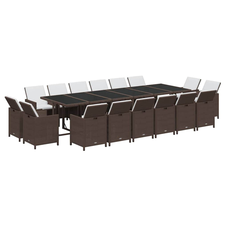 Set mobilier de grădină cu perne, 17 piese, negru, poliratan