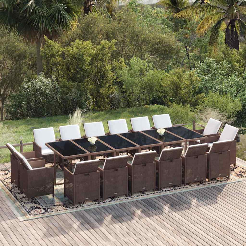 Set mobilier de grădină cu perne, 17 piese, negru, poliratan