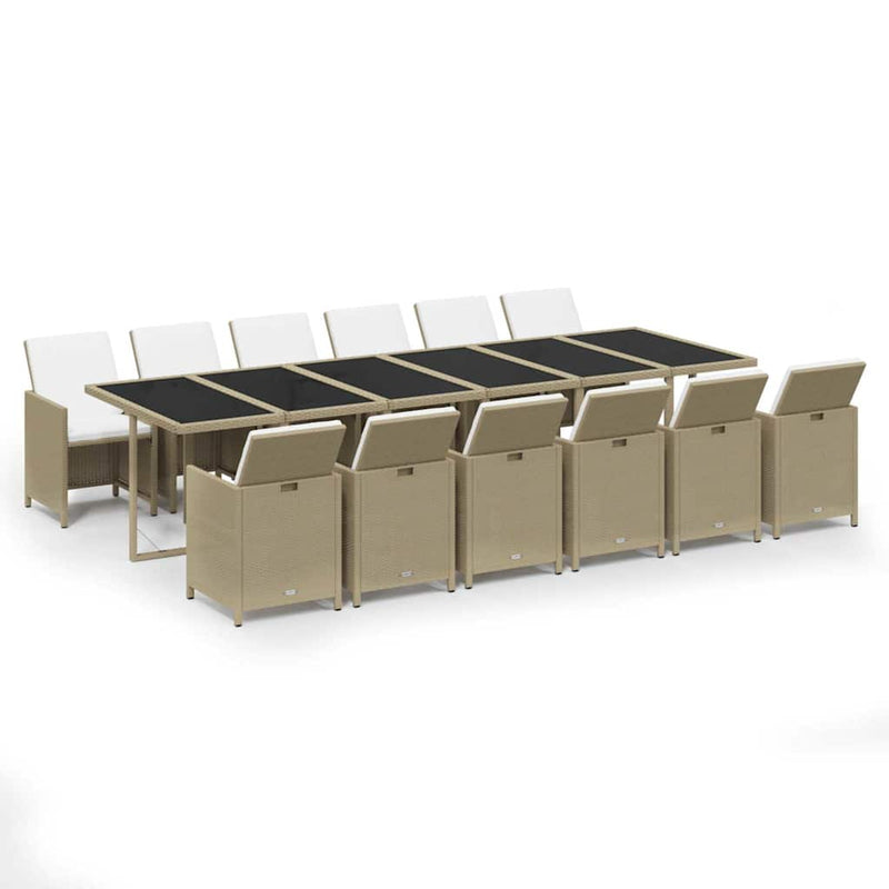Set mobilier de grădină cu perne, 13 piese, bej, poliratan