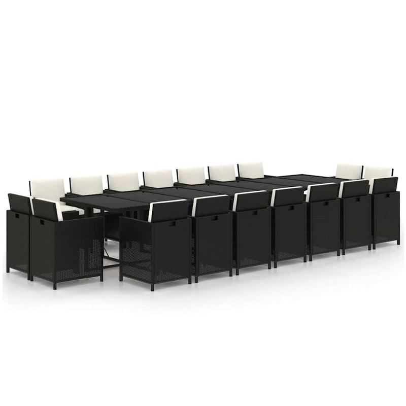 Set mobilier de grădină cu perne, 19 piese, negru, poliratan