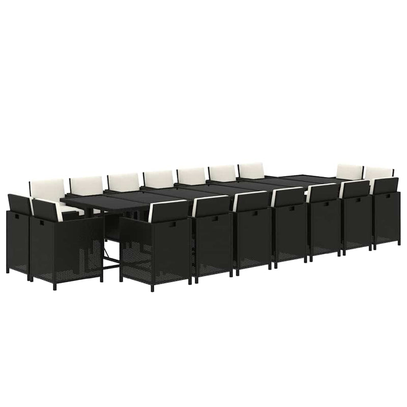 Set mobilier de grădină cu perne, 19 piese, negru, poliratan