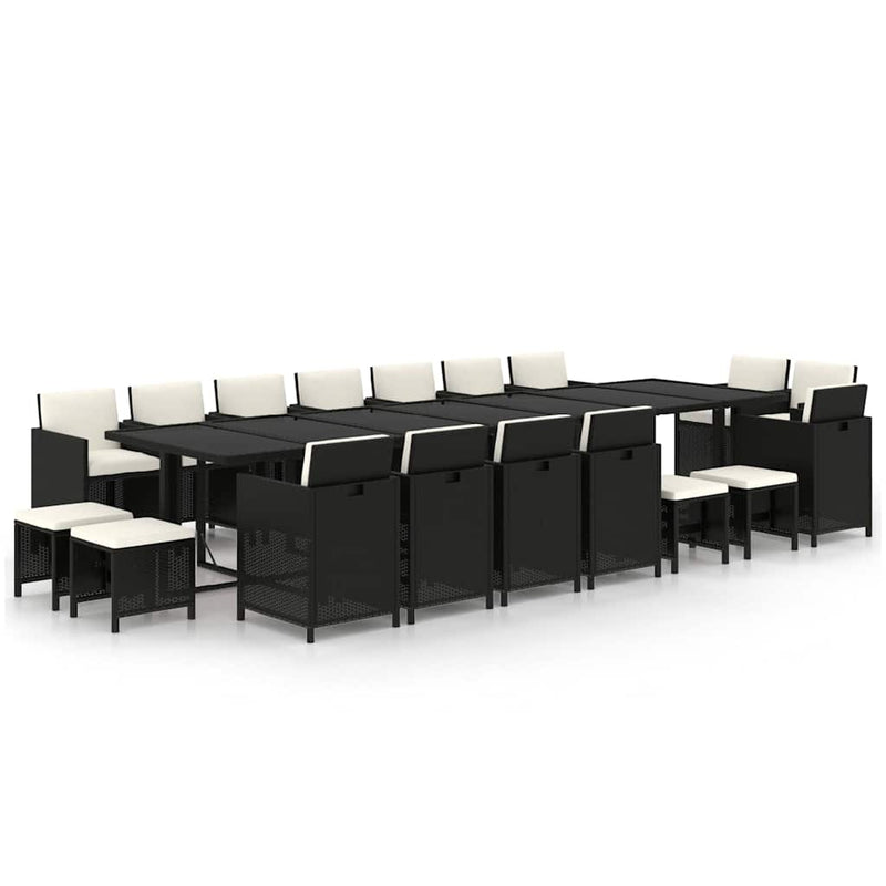 Set mobilier de grădină cu perne, 19 piese, negru, poliratan