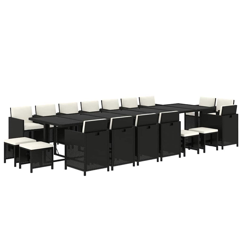 Set mobilier de grădină cu perne, 19 piese, negru, poliratan