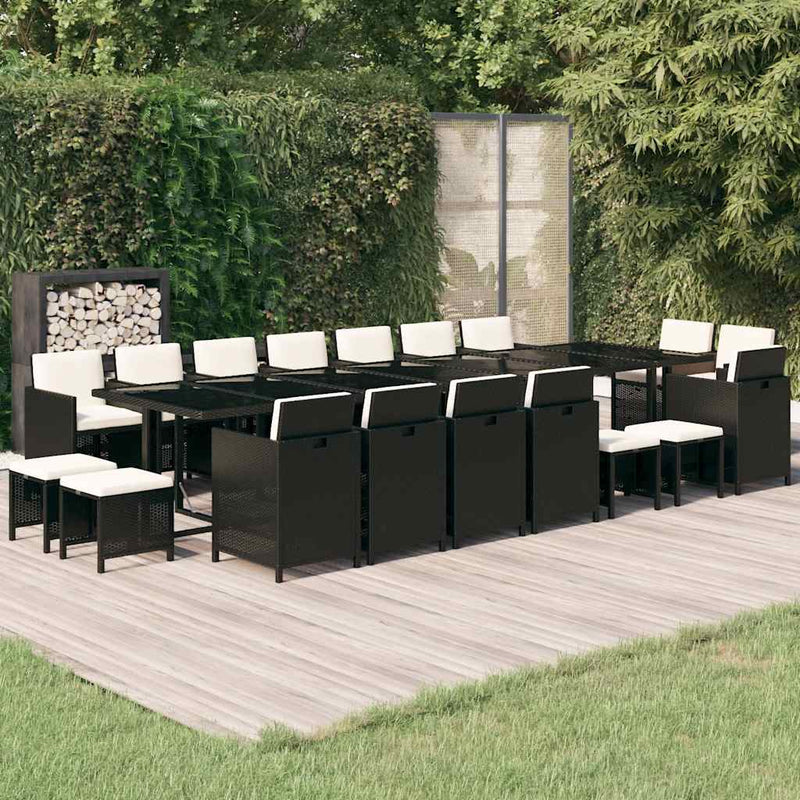 Set mobilier de grădină cu perne, 19 piese, negru, poliratan