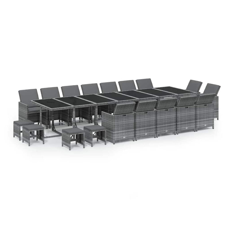 Set mobilier grădină cu perne, 19 piese, gri, poliratan