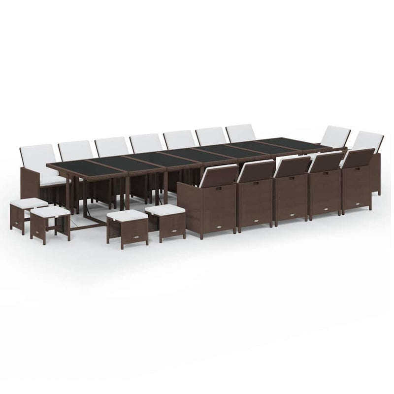 Set mobilier de grădină cu perne, 19 piese, maro, poliratan