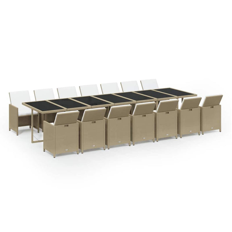 Set mobilier de exterior cu perne, 15 piese, bej, poliratan