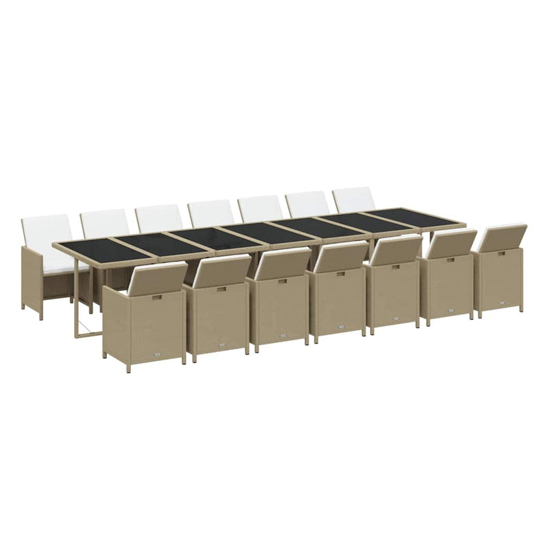 Set mobilier de exterior cu perne, 15 piese, bej, poliratan