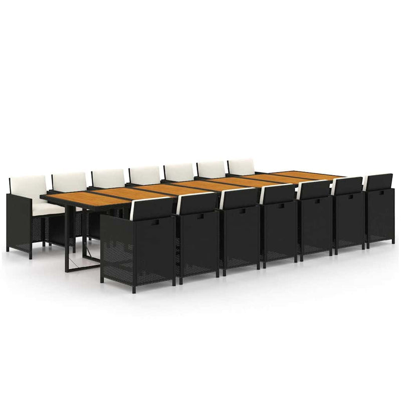 Set mobilier de grădină cu perne, 15 piese, negru, poliratan