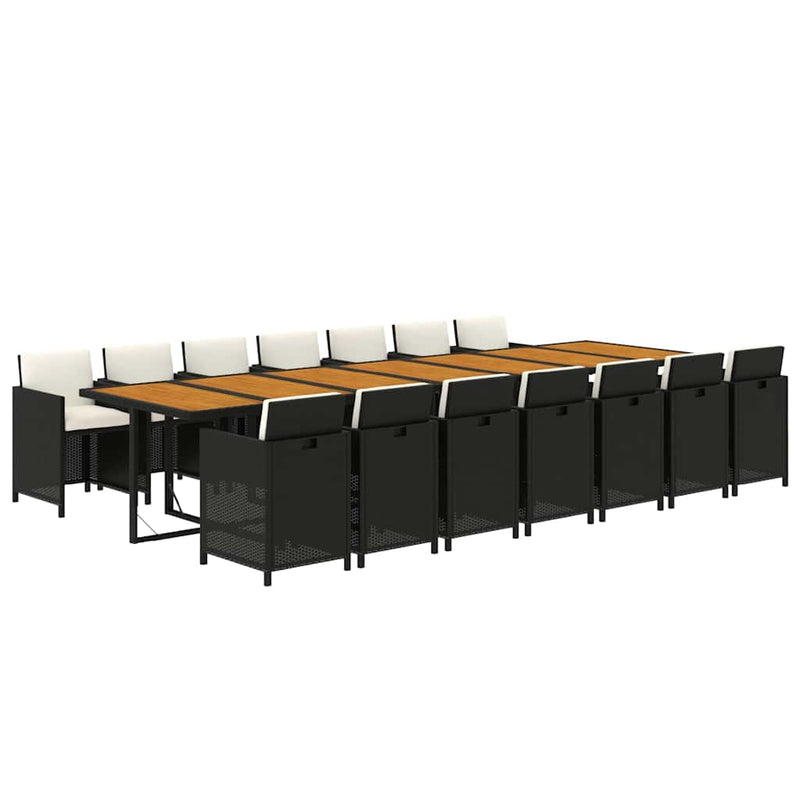 Set mobilier de grădină cu perne, 15 piese, negru, poliratan