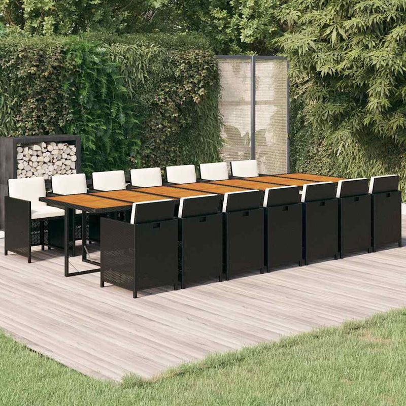Set mobilier de grădină cu perne, 15 piese, negru, poliratan