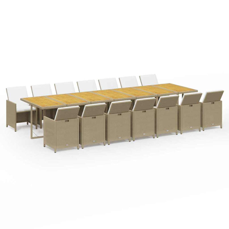 Set mobilier de grădină cu perne, 15 piese, bej, poliratan
