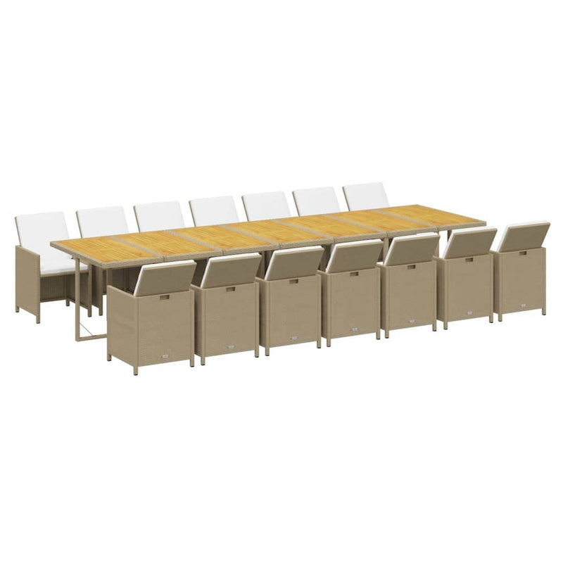 Set mobilier de grădină cu perne, 15 piese, bej, poliratan