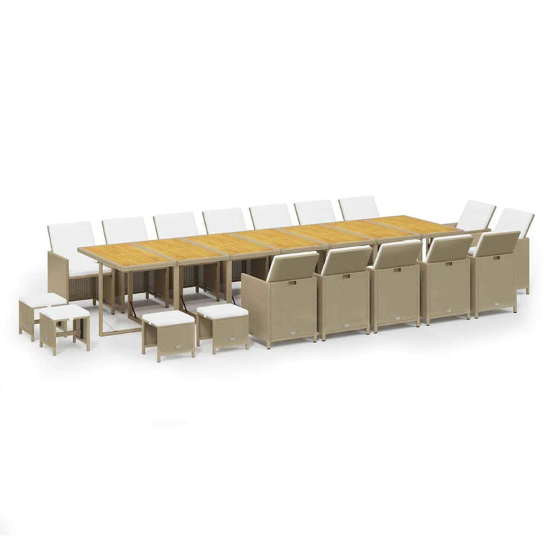 Set mobilier de grădină cu perne, 19 piese, bej, poliratan
