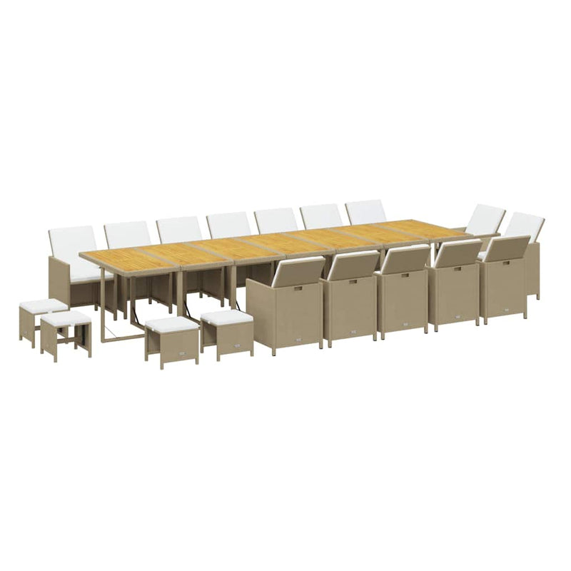 Set mobilier de grădină cu perne, 19 piese, bej, poliratan