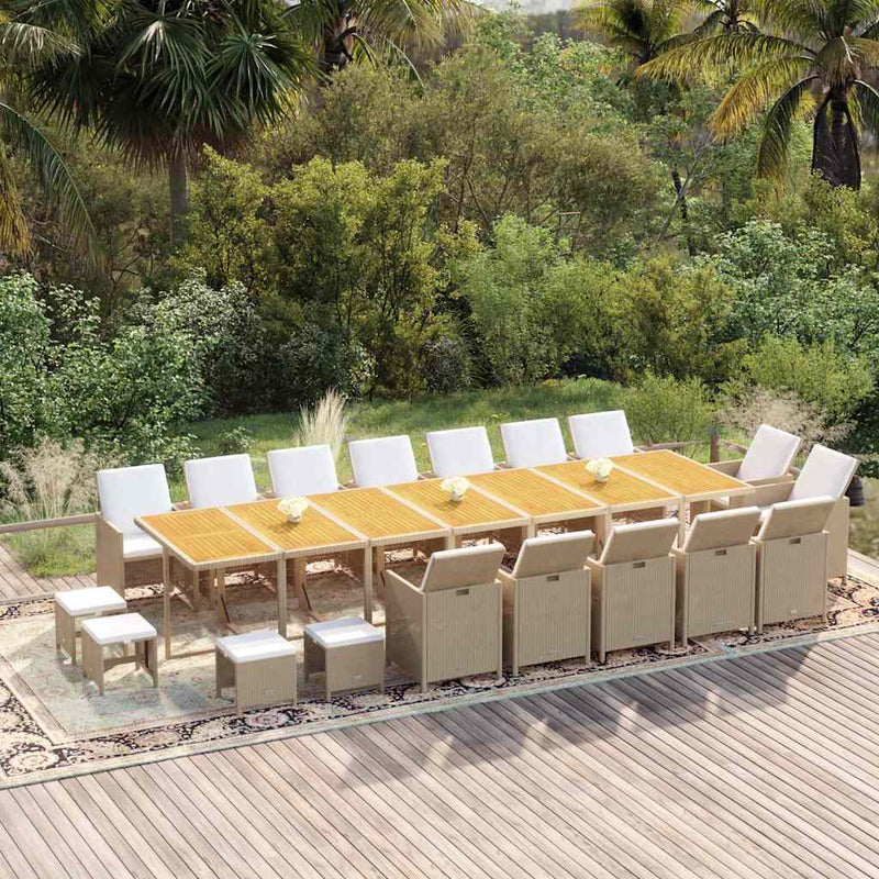 Set mobilier de grădină cu perne, 19 piese, bej, poliratan
