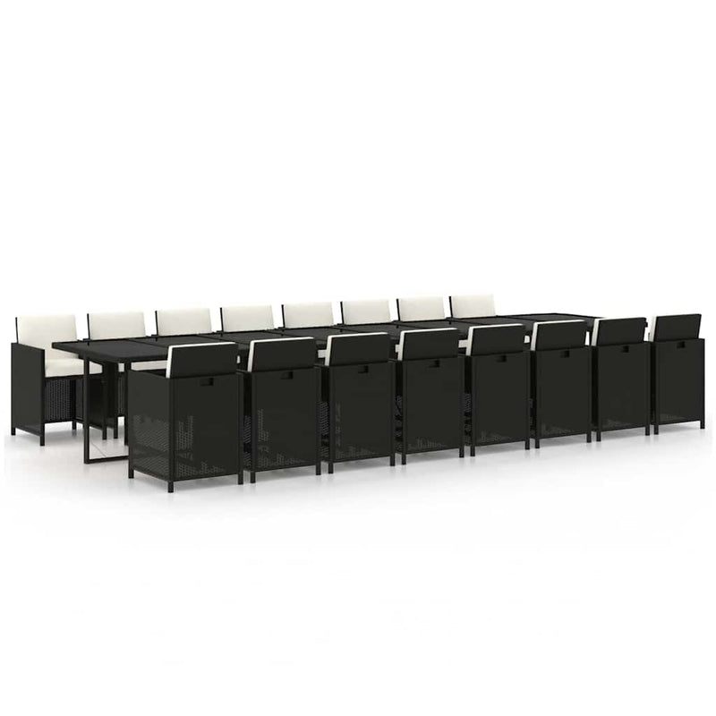 Set mobilier de grădină cu perne, 17 piese, negru, poliratan