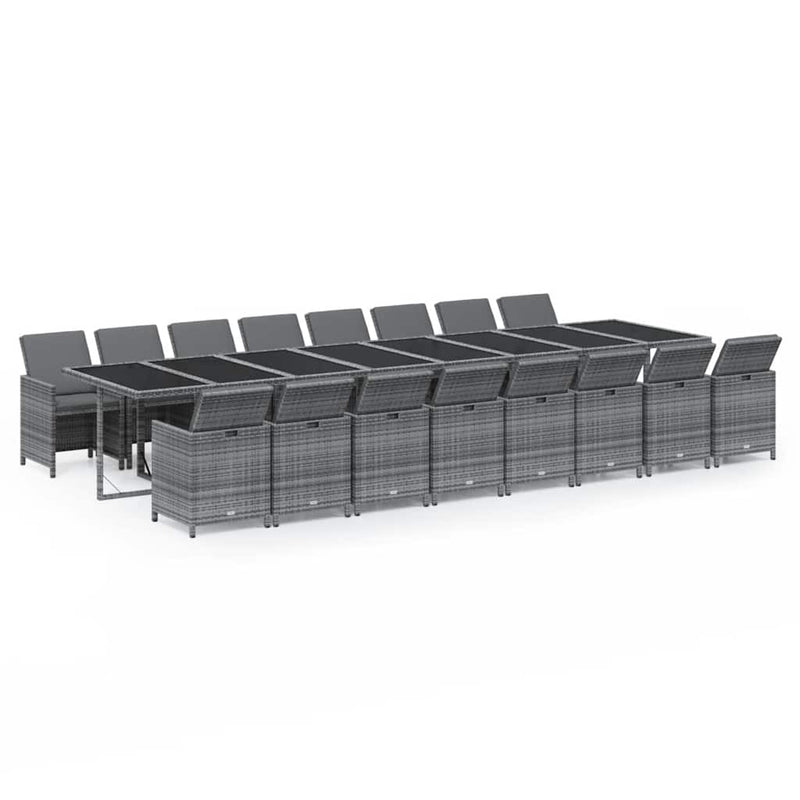 Set mobilier de grădină cu perne, 17 piese, gri, poliratan