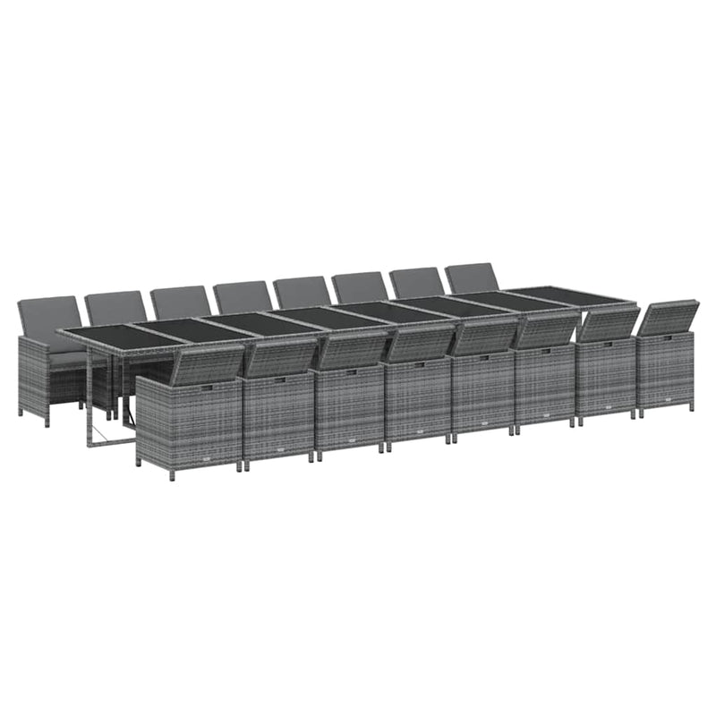 Set mobilier de grădină cu perne, 17 piese, gri, poliratan