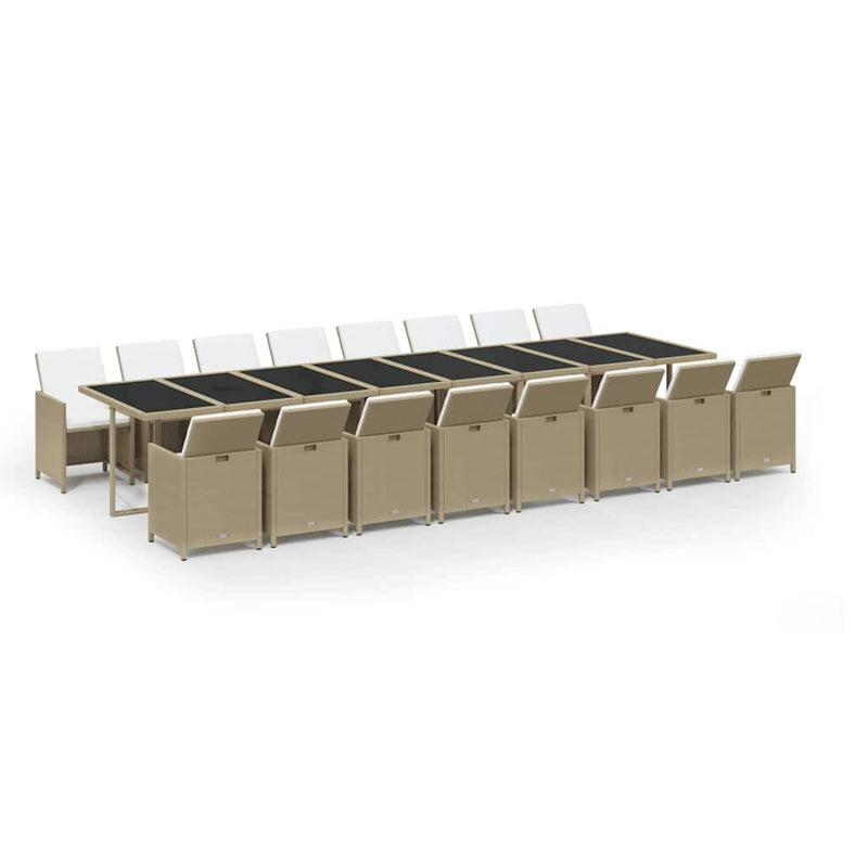 Set mobilier de grădină cu perne, 17 piese, bej, poliratan