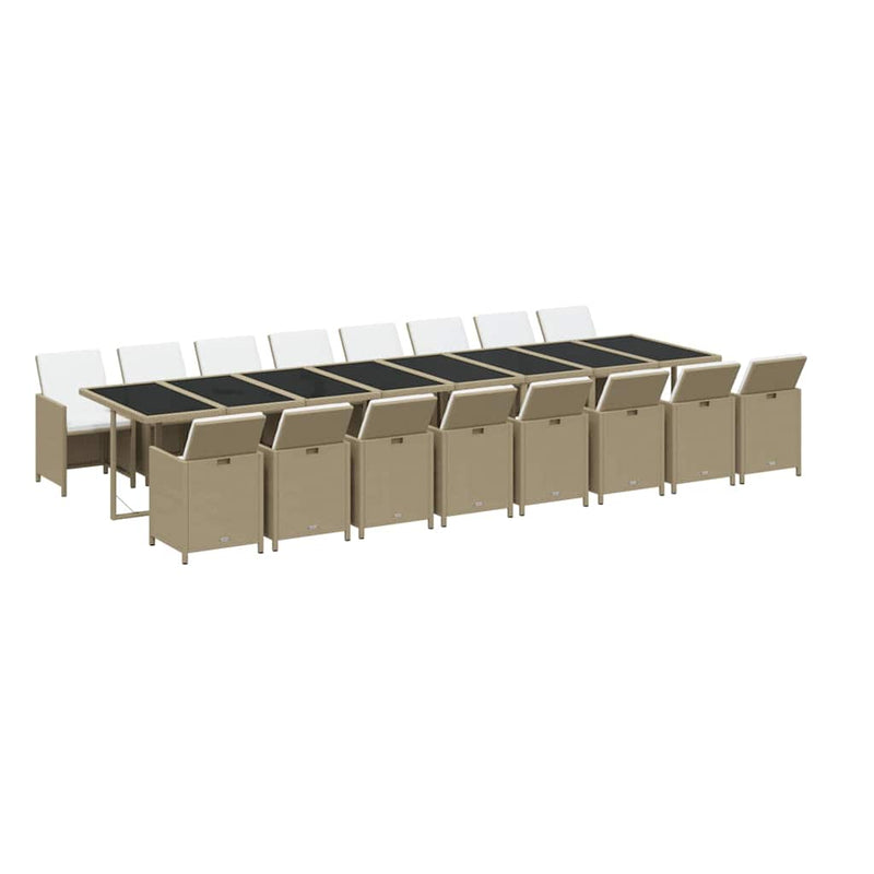 Set mobilier de grădină cu perne, 17 piese, bej, poliratan