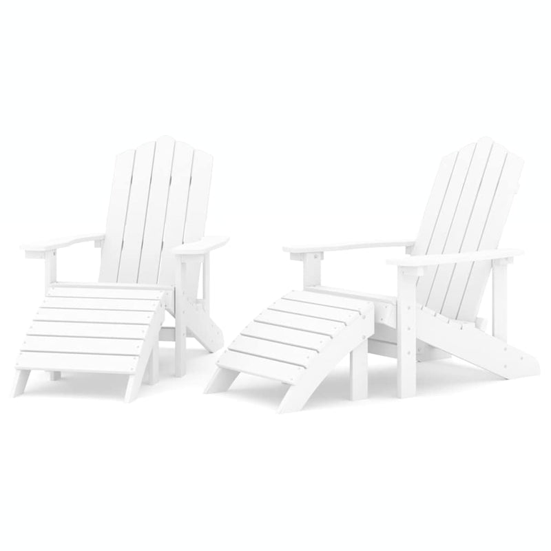 Scaune de grădină Adirondack cu taburete, 2 buc., alb, HDPE