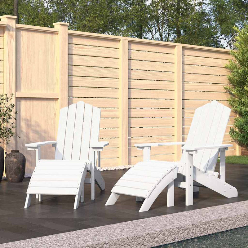 Scaune de grădină Adirondack cu taburete, 2 buc., alb, HDPE