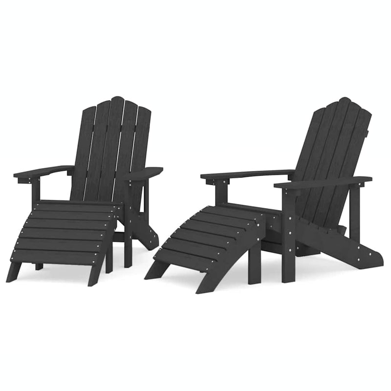 Scaune de grădină Adirondack cu taburete, 2 buc., antracit,HDPE