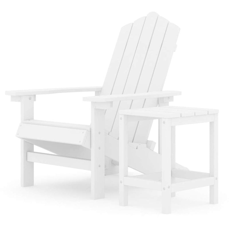 Scaun de grădină Adirondack cu masă, alb, HDPE