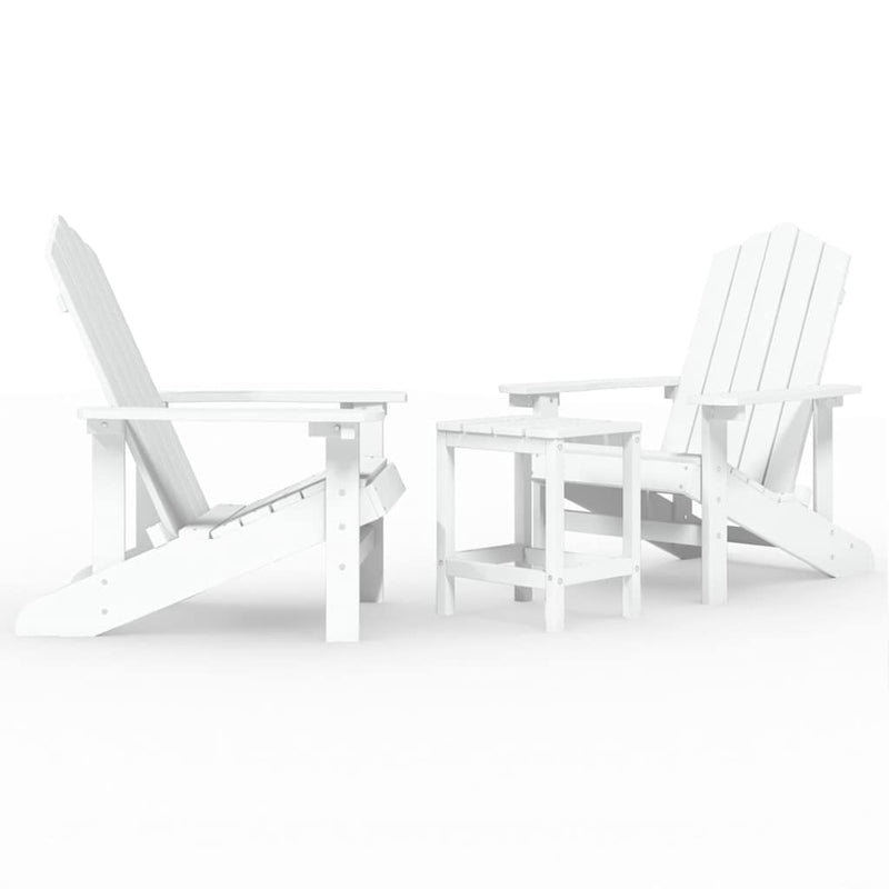 Scaune de grădină Adirondack cu masă, alb, HDPE