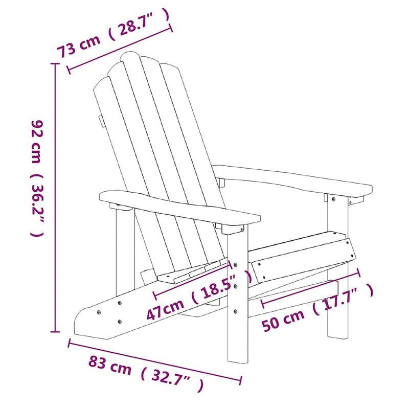 Scaune de grădină Adirondack cu masă, alb, HDPE