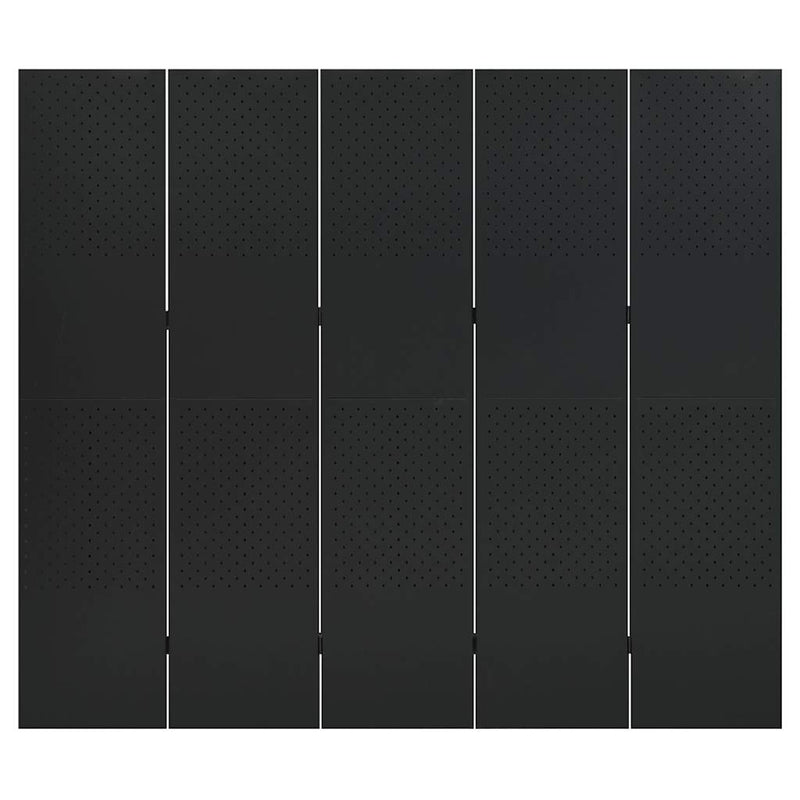 Paravane de cameră cu 5 panouri,2 buc., negru, 200x180 cm, oțel