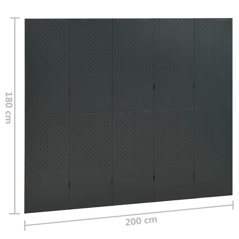 Paravane de cameră cu 5 panouri, 2 buc. antracit 200x180cm oțel