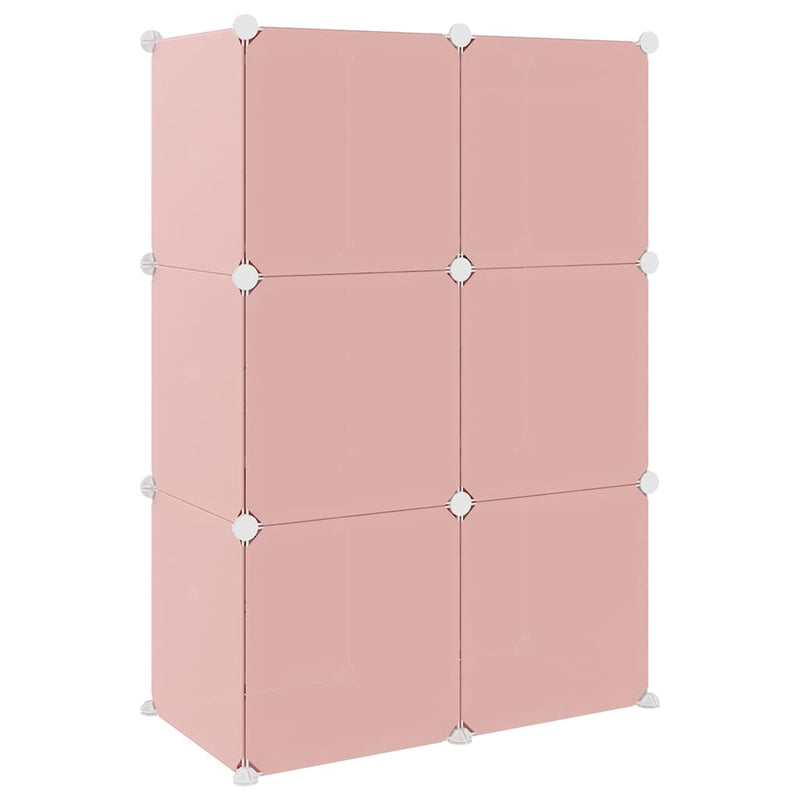 Dulap de depozitare cub pentru copii, 6 cuburi, roz, PP