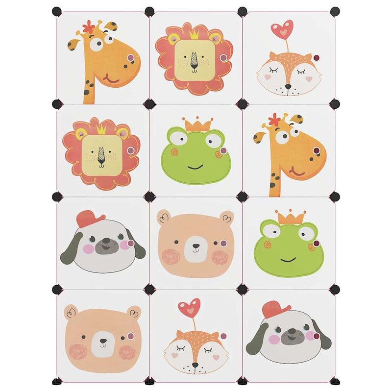 Dulap de depozitare cub pentru copii, 12 cuburi, roz, PP